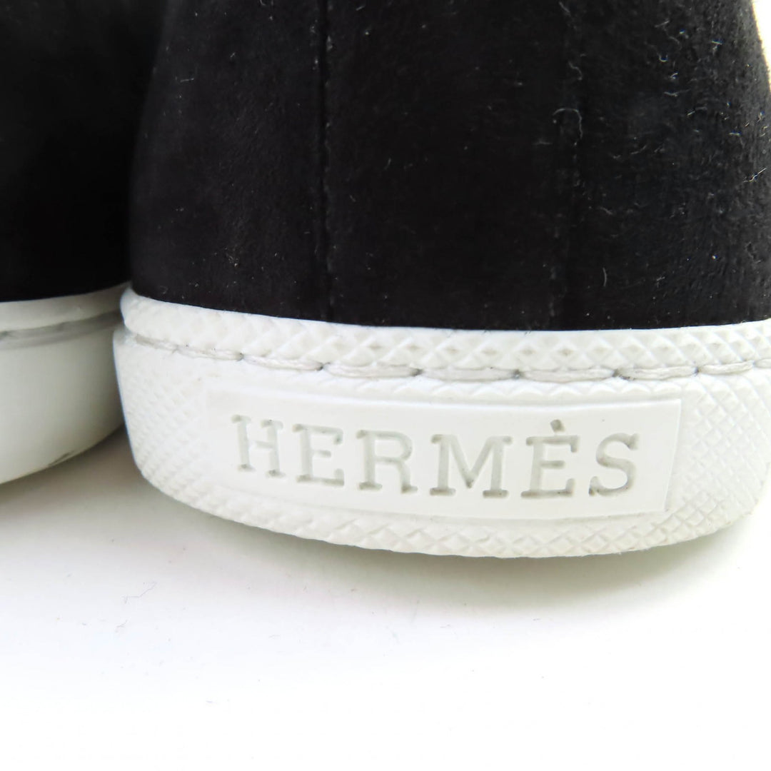美品◇HERMES エルメス モカシン ジュール メドール スウェードレザー シルバー金具 スニーカー ブラック 38 箱・保存袋付き イタリア製
