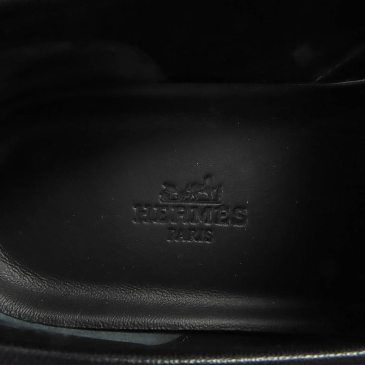 美品◇HERMES エルメス モカシン ジュール メドール スウェードレザー シルバー金具 スニーカー ブラック 38 箱・保存袋付き イタリア製