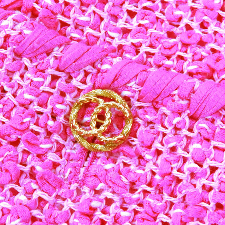 極美品△CHANEL シャネル P70041 ココマーク金ボタン コットン ツイード ノーカラージャケット ピンク 36 フランス製 正規品 レディース
