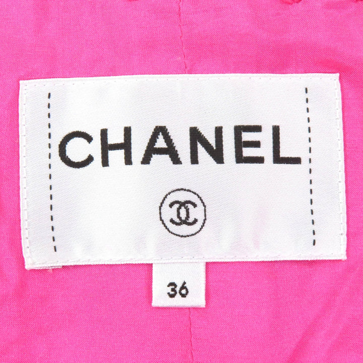 極美品△CHANEL シャネル P70041 ココマーク金ボタン コットン ツイード ノーカラージャケット ピンク 36 フランス製 正規品 レディース