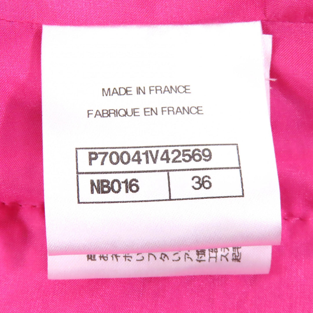 極美品△CHANEL シャネル P70041 ココマーク金ボタン コットン ツイード ノーカラージャケット ピンク 36 フランス製 正規品 レディース