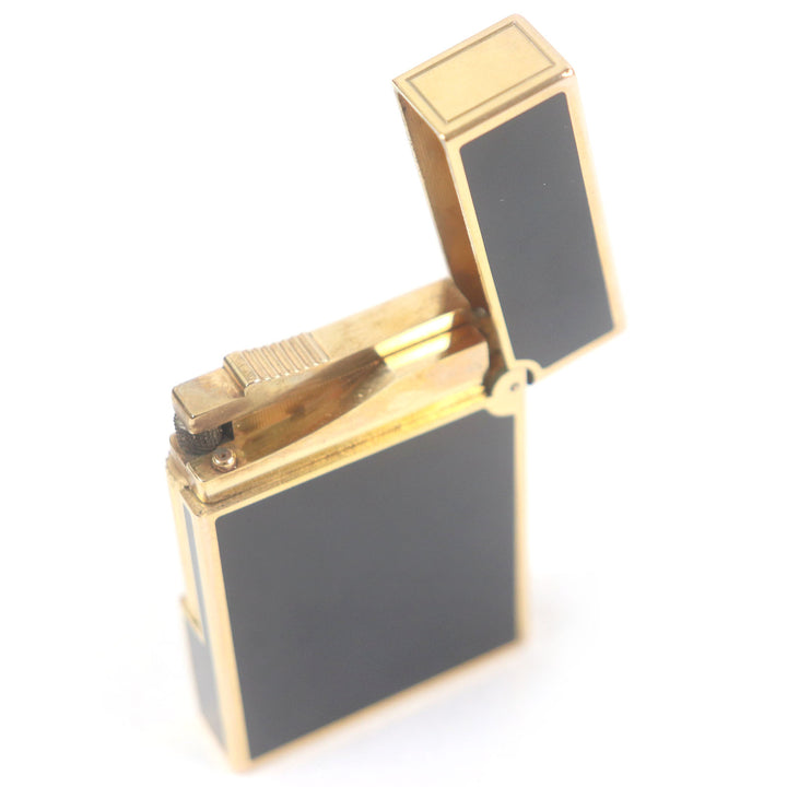 外装美品□Dupont デュポン ライン2 ラッカー スクエア ローラー式 喫煙具 ガスライター ブラック ゴールド フランス製 メンズ 着火不可