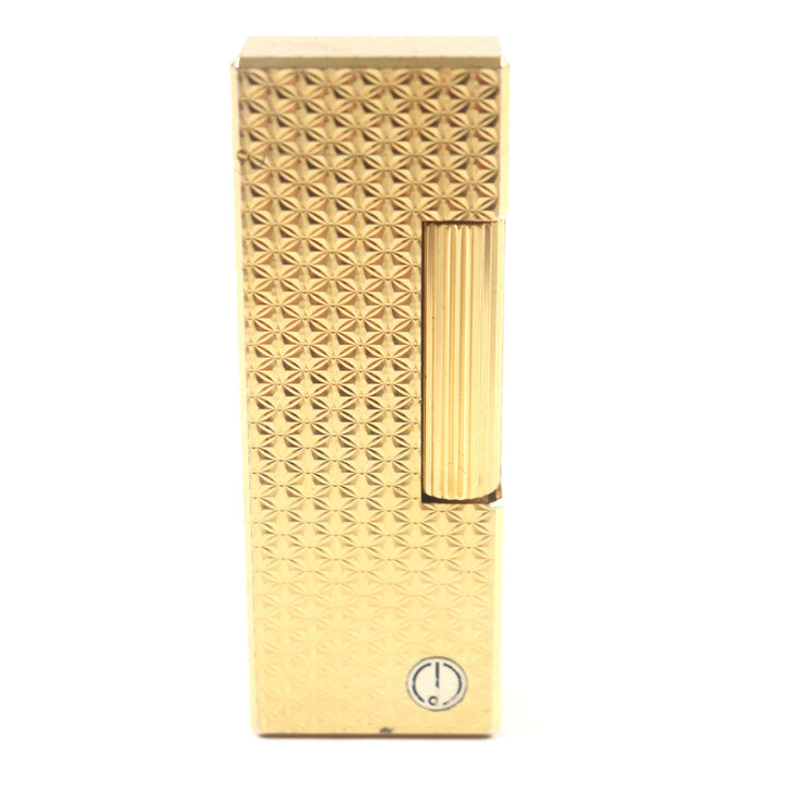 美品▼Dunhill ダンヒル スクエア 総柄 ロゴ付き ローラー式 ガスライター ゴールド スイス製 メンズ 着火確認済み