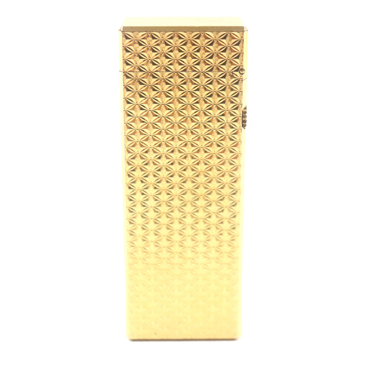 美品▼Dunhill ダンヒル スクエア 総柄 ロゴ付き ローラー式 ガスライター ゴールド スイス製 メンズ 着火確認済み