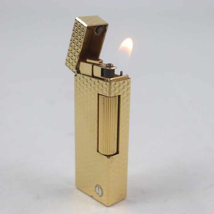 美品▼Dunhill ダンヒル スクエア 総柄 ロゴ付き ローラー式 ガスライター ゴールド スイス製 メンズ 着火確認済み