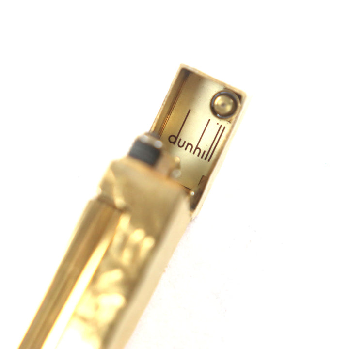 美品▼Dunhill ダンヒル スクエア 総柄 ロゴ付き ローラー式 ガスライター ゴールド スイス製 メンズ 着火確認済み