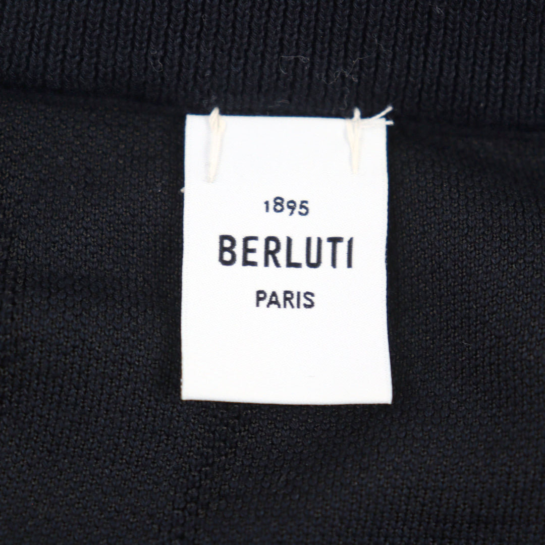 美品○BERLUTI ベルルッティ R24KRL150YWCC シルク35% カリグラフィ クルーネック セーター ニット ネイビー系 M 伊製 正規品 メンズ