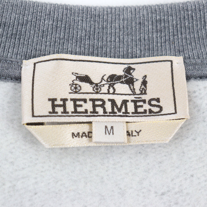 極美品○HERMES エルメス 24AW 467810HA Metallerie au Carre メタルリー・オ・カレ レザーパッチ ラウンドネック スウェット M 正規品