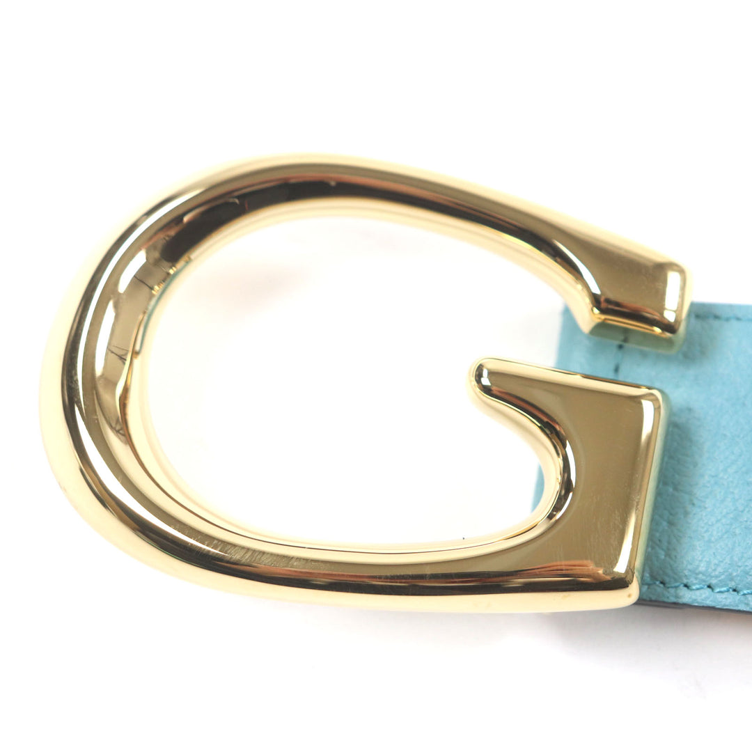 極美品▼GUCCI グッチ Memorable Buckle 709954 Gロゴバックル バイカラー レザーベルト イエロー ブルー ゴールド金具 90・36 メンズ