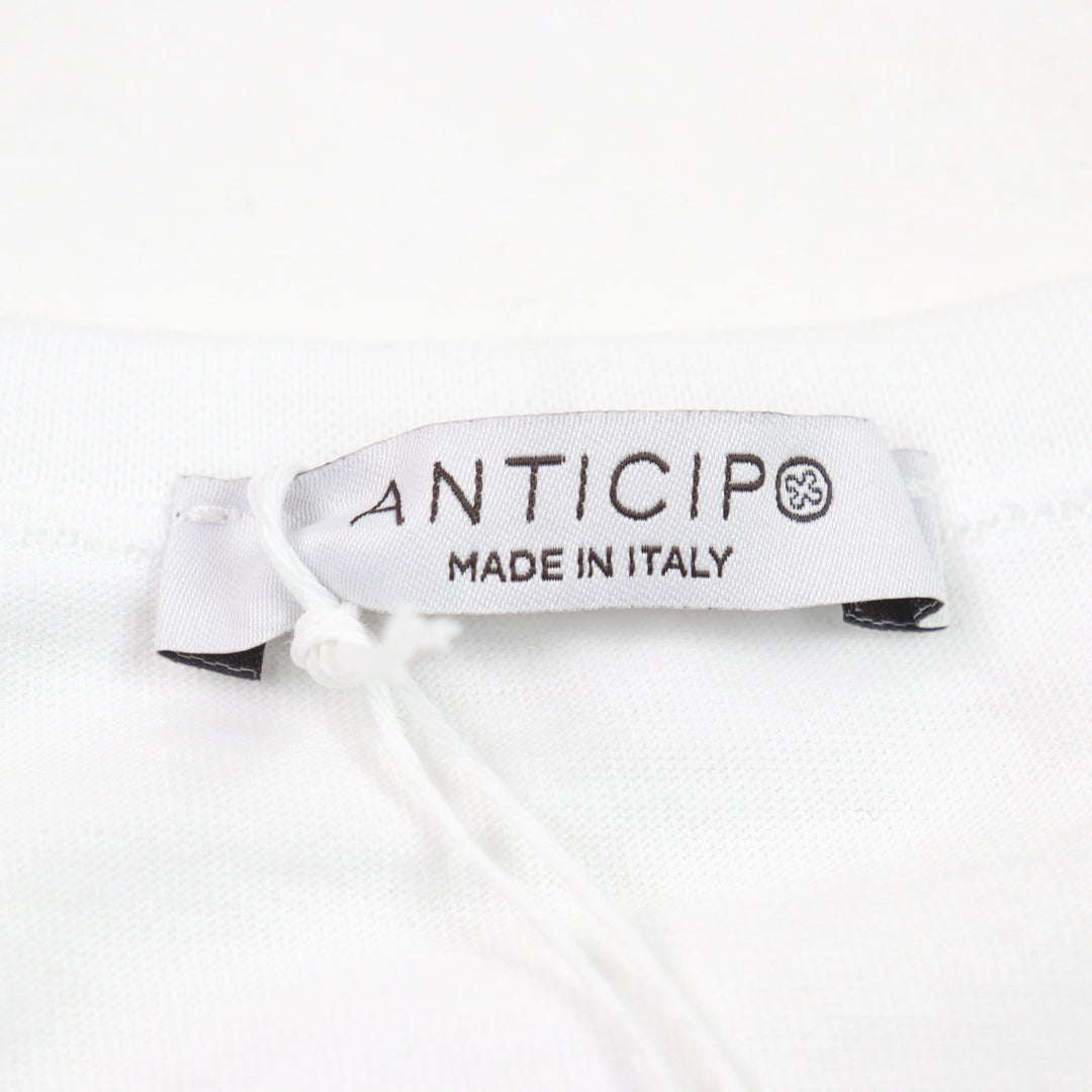 未使用品○ANTICIPO アンティーチポ INZOLIA インツォリア ロゴタグ付き スムースコットン Vネック リブ切替 半袖Ｔシャツ 白 44 正規品
