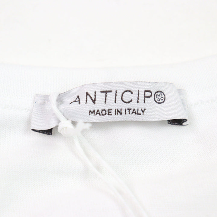 未使用品○ANTICIPO アンティーチポ INZOLIA インツォリア ロゴタグ付き スムースコットン Vネック リブ切替 半袖Ｔシャツ 白 44 正規品