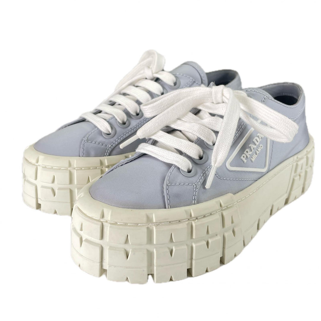 美品▲PRADA プラダ 1E260M Re-Nylon ダブルホイール トライアングルロゴ スニーカー ブルー 35.5 保存袋付き イタリア製 レディース
