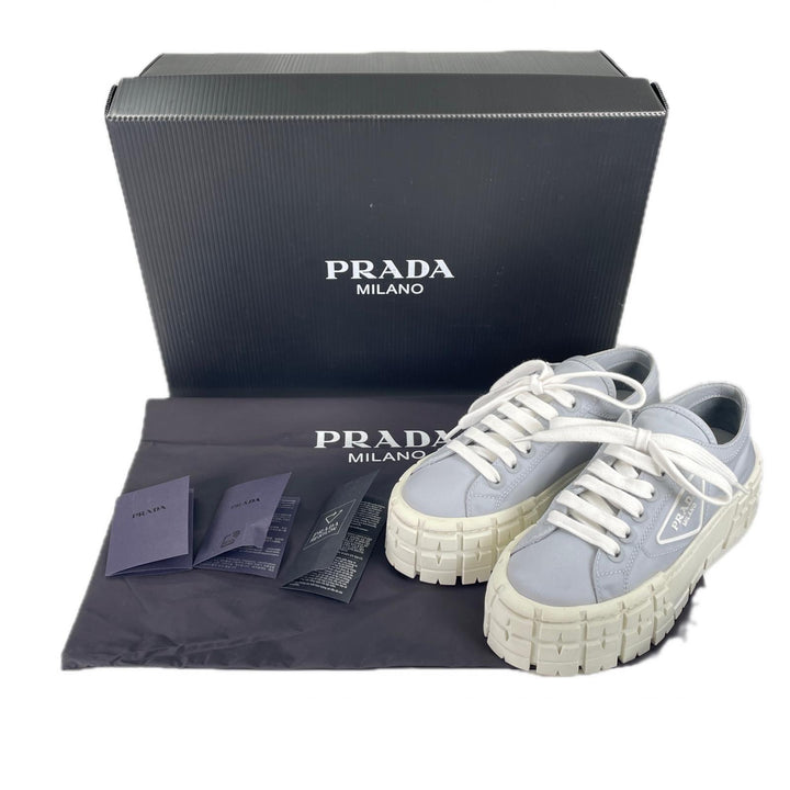 美品▲PRADA プラダ 1E260M Re-Nylon ダブルホイール トライアングルロゴ スニーカー ブルー 35.5 保存袋付き イタリア製 レディース