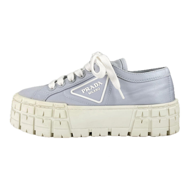 美品▲PRADA プラダ 1E260M Re-Nylon ダブルホイール トライアングルロゴ スニーカー ブルー 35.5 保存袋付き イタリア製 レディース