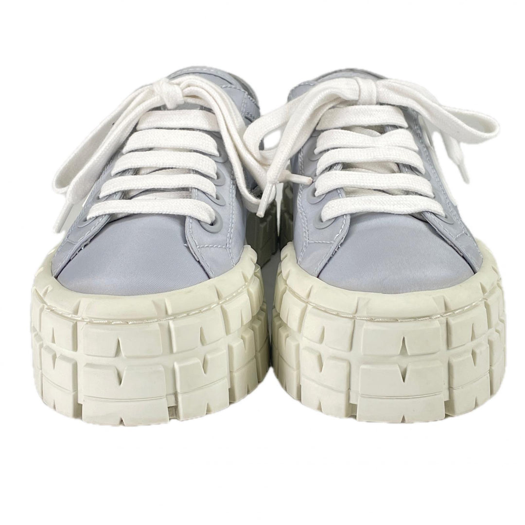 美品▲PRADA プラダ 1E260M Re-Nylon ダブルホイール トライアングルロゴ スニーカー ブルー 35.5 保存袋付き イタリア製 レディース