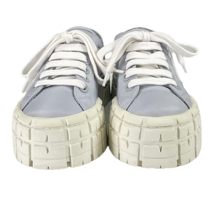 美品▲PRADA プラダ 1E260M Re-Nylon ダブルホイール トライアングルロゴ スニーカー ブルー 35.5 保存袋付き イタリア製 レディース