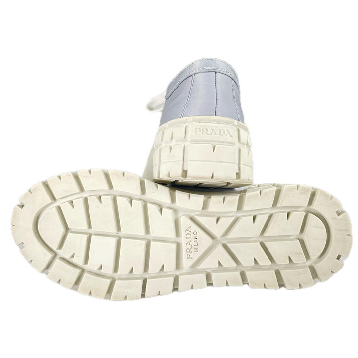 美品▲PRADA プラダ 1E260M Re-Nylon ダブルホイール トライアングルロゴ スニーカー ブルー 35.5 保存袋付き イタリア製 レディース