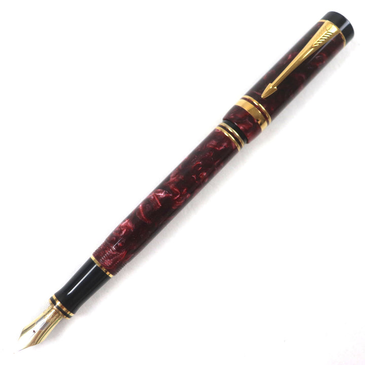 良品▼PARKER パーカー デュオフィールド マーブルレッド インターナショナル 18K Fニブ 万年筆 レッド ゴールド ブラック UK製 メンズ