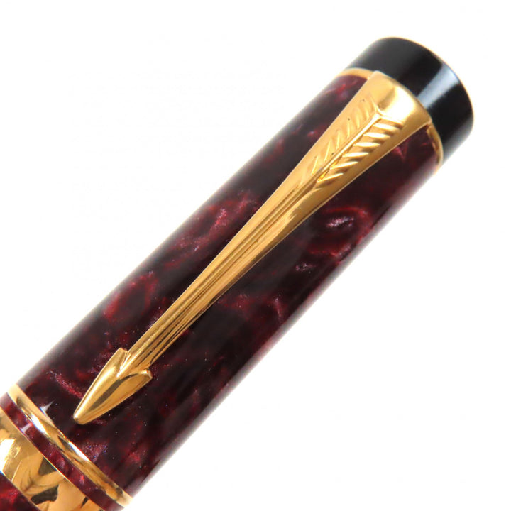 良品▼PARKER パーカー デュオフィールド マーブルレッド インターナショナル 18K Fニブ 万年筆 レッド ゴールド ブラック UK製 メンズ