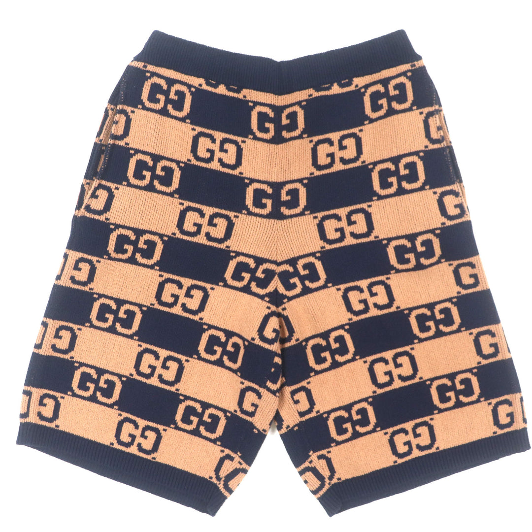 極美品▼GUCCI グッチ 752098 GG コットンジャガードニット ハーフパンツ ショートパンツ ブラウン ネイビー S イタリア製 正規品 メンズ