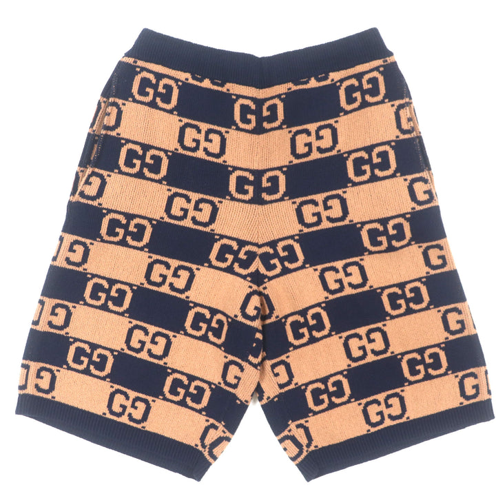 極美品▼GUCCI グッチ 752098 GG コットンジャガードニット ハーフパンツ ショートパンツ ブラウン ネイビー S イタリア製 正規品 メンズ