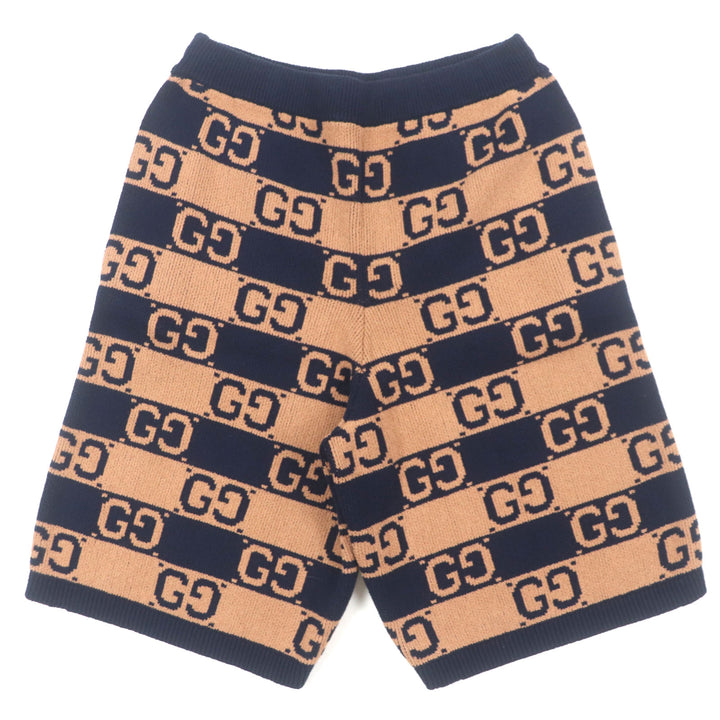 極美品▼GUCCI グッチ 752098 GG コットンジャガードニット ハーフパンツ ショートパンツ ブラウン ネイビー S イタリア製 正規品 メンズ