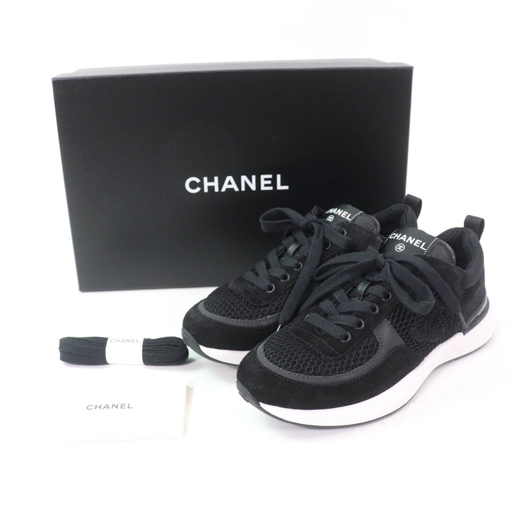 極美品☆CHANEL シャネル 22P G38800 ココマーク スウェードレザー切替 ローカットスニーカー ブラック 36 箱付き イタリア製 レディース