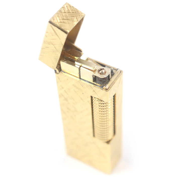 外装極美品□Dunhill ダンヒル クロスカット 総柄 スクエア型 喫煙具 ローラー式 ガスライター ゴールド スイス製 メンズ 着火不可