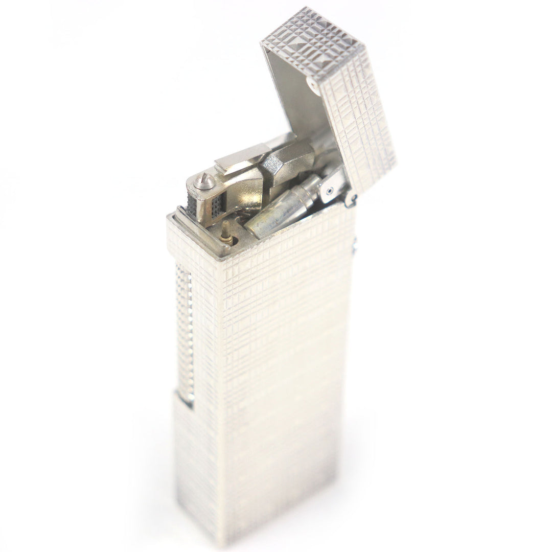 外装極美品□Dunhill ダンヒル ブロックチェック スクエア型 ローラー式 喫煙具 ガスライター シルバー スイス製 メンズ 着火不可