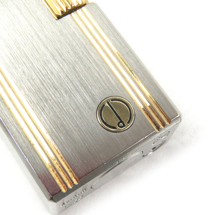 外装美品□Dunhill ダンヒル ストライプ ロゴ入り スクエア型 喫煙具 ガスライター シルバー ゴールド スイス製 メンズ 着火不可