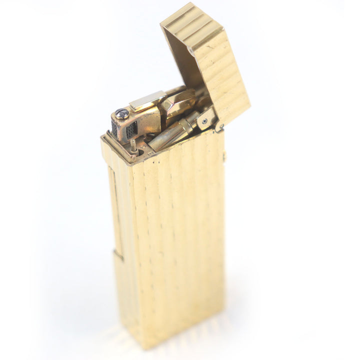 外装美品□Dunhill ダンヒル ストライプ柄 スクエア型 ローラー式 喫煙具 ガスライター ゴールド スイス製 メンズ レディース 着火不可