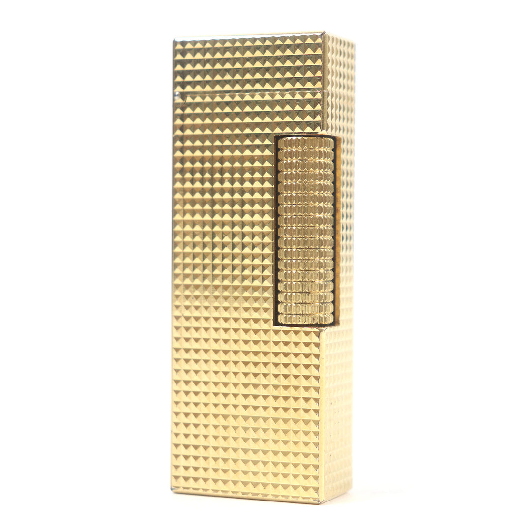 外装美品□Dunhill ダンヒル ダイヤモンド柄 スクエア型 ローラー式 喫煙具 ガスライター ゴールド スイス製 メンズ レディース 着火不可