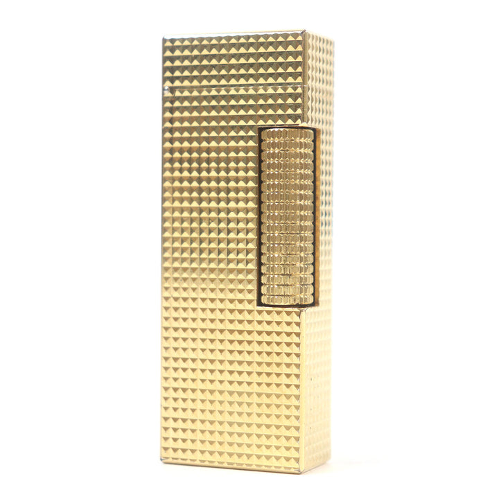 外装美品□Dunhill ダンヒル ダイヤモンド柄 スクエア型 ローラー式 喫煙具 ガスライター ゴールド スイス製 メンズ レディース 着火不可