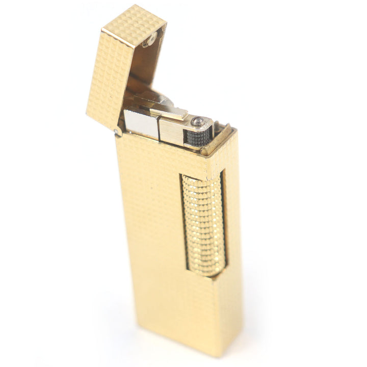 外装美品□Dunhill ダンヒル ダイヤモンド柄 スクエア型 ローラー式 喫煙具 ガスライター ゴールド スイス製 メンズ レディース 着火不可