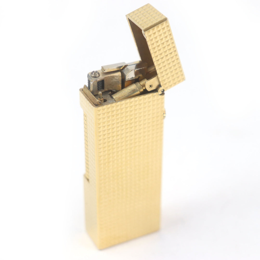 外装美品□Dunhill ダンヒル ダイヤモンド柄 スクエア型 ローラー式 喫煙具 ガスライター ゴールド スイス製 メンズ レディース 着火不可