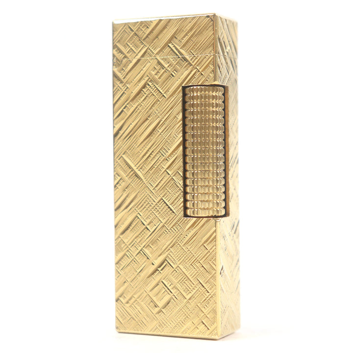 外装美品□Dunhill ダンヒル クロスカット 総柄 スクエア型 ローラー式 喫煙具 ガスライター ゴールド スイス製 メンズ 着火不可