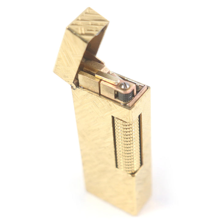外装美品□Dunhill ダンヒル クロスカット 総柄 スクエア型 ローラー式 喫煙具 ガスライター ゴールド スイス製 メンズ 着火不可