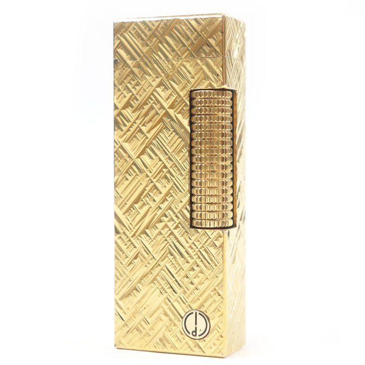 外装美品□Dunhill ダンヒル クロスカット 総柄 スクエア型 ローラー式 喫煙具 ガスライター ゴールド スイス製 メンズ 着火不可