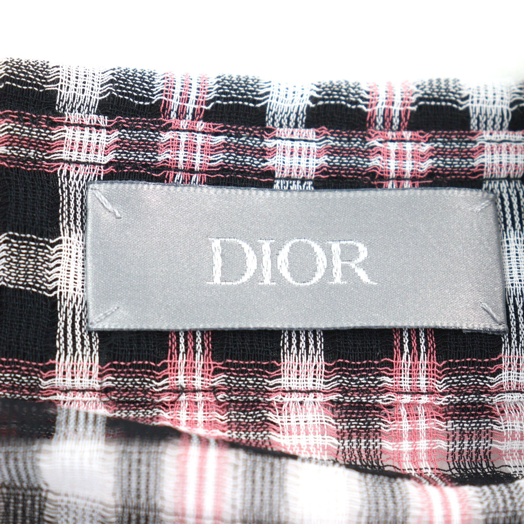 極美品○DIOR ディオール オム 293C516A5571 ロゴボタン 比翼仕立て チェック柄 長袖シャツ ピンク ブラック ホワイト 38 正規品 メンズ