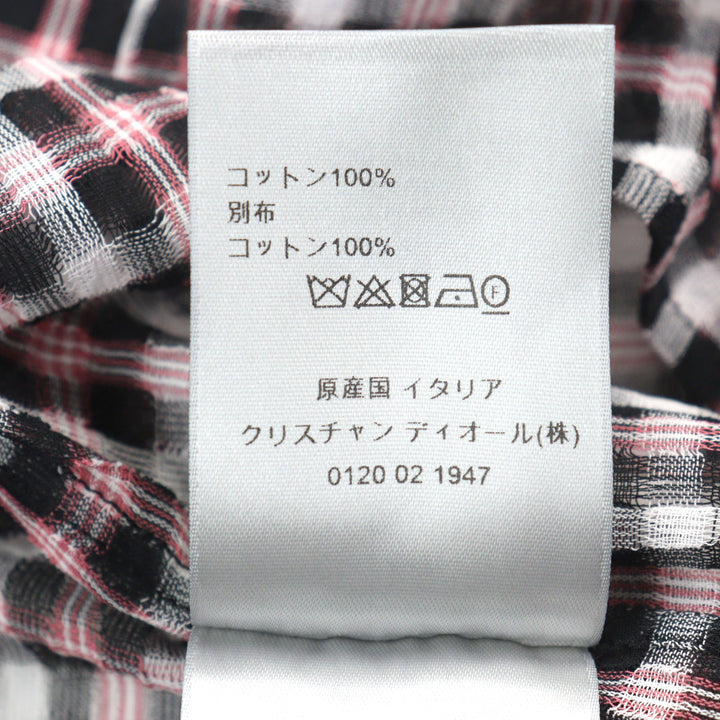 極美品○DIOR ディオール オム 293C516A5571 ロゴボタン 比翼仕立て チェック柄 長袖シャツ ピンク ブラック ホワイト 38 正規品 メンズ