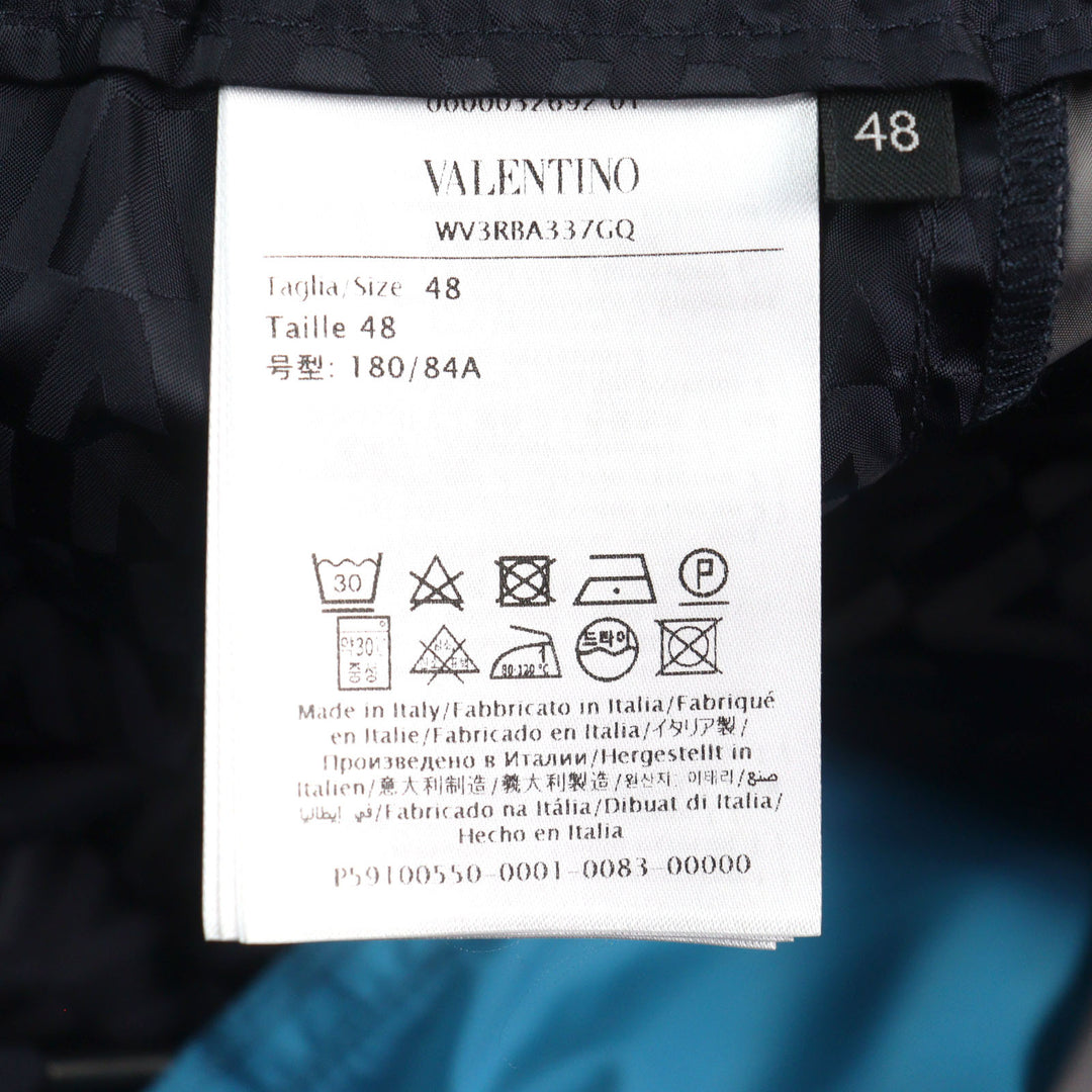 極美品○VALENTINO ヴァレンティノ WV3RBA337GQ Vロゴ総柄 サイドライン パンツ ネイビー グレー ブルー 48 イタリア製 正規品 メンズ