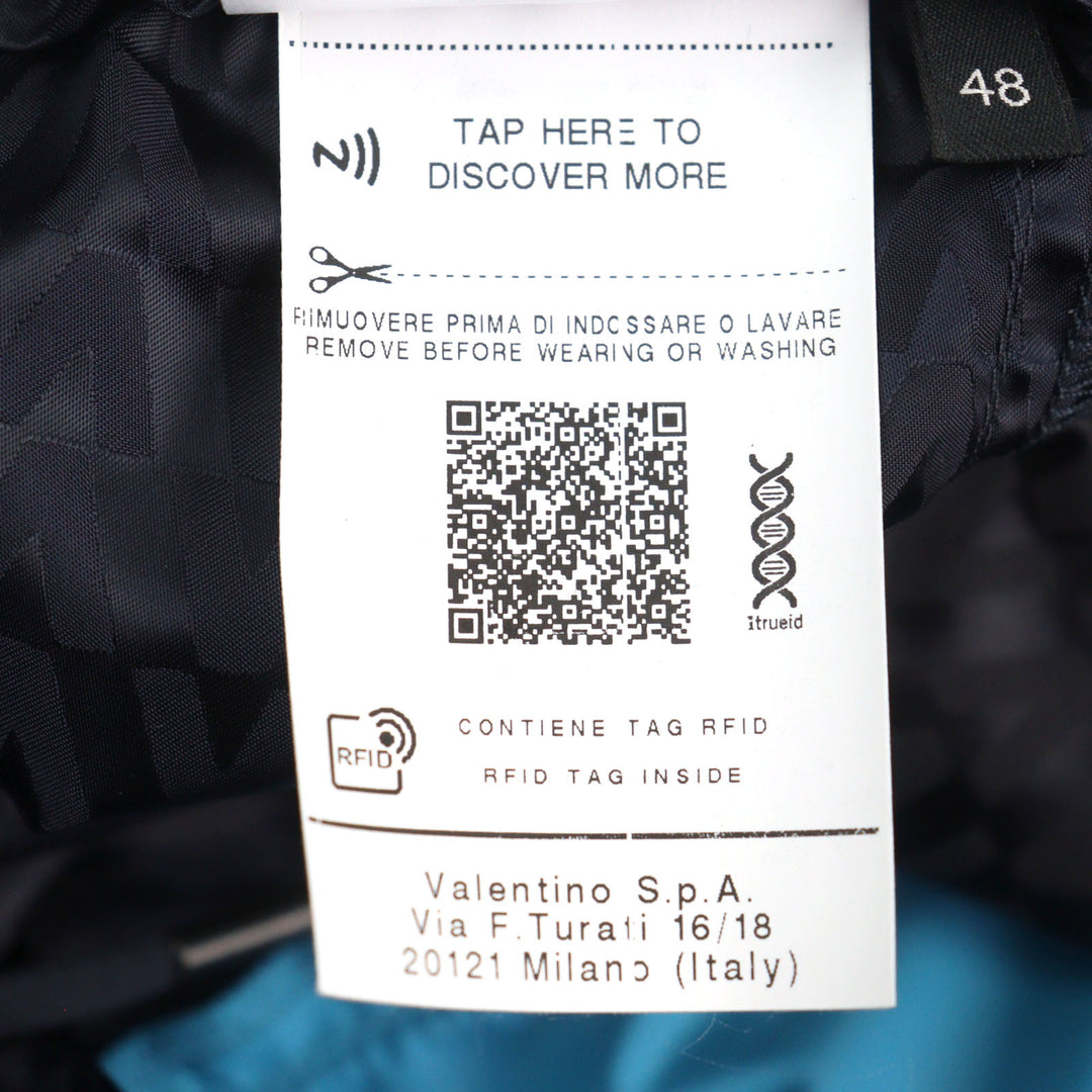 極美品○VALENTINO ヴァレンティノ WV3RBA337GQ Vロゴ総柄 サイドライン パンツ ネイビー グレー ブルー 48 イタリア製 正規品 メンズ