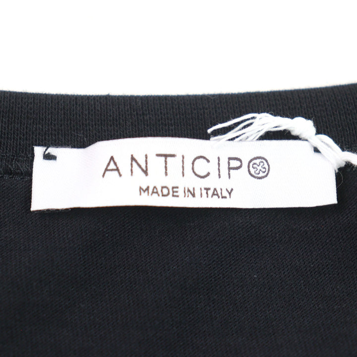 未使用品○ANTICIPO アンティーチポ INZOLIA インツォリア ロゴタグ付き スムースコットン Vネック リブ切替 半袖Ｔシャツ 黒 44 正規品