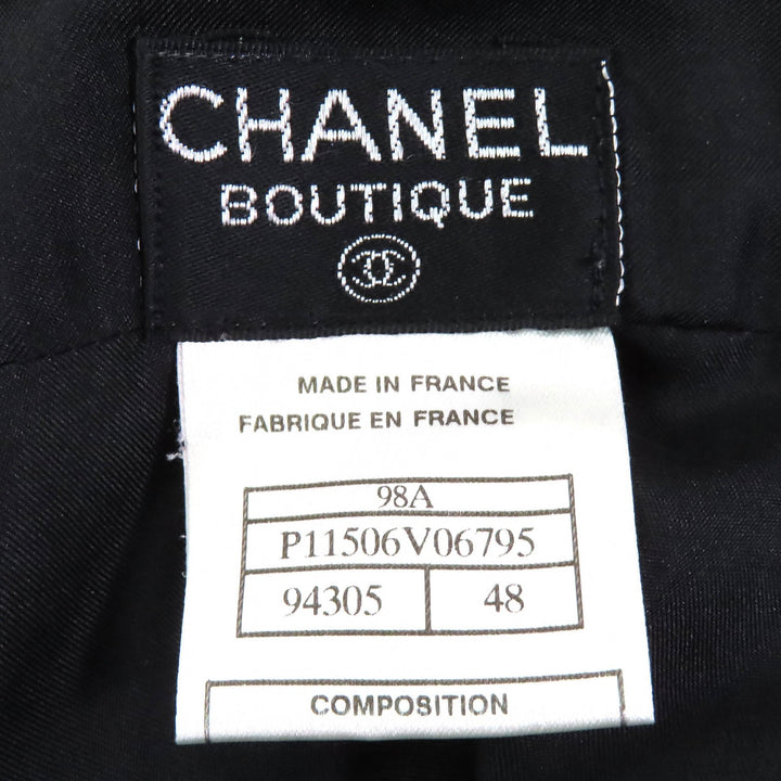 極美品△CHANEL シャネル ヴィンテージ 98A P11506 ウール ココマークボタン ウールツイードジャケット スカート セットアップ 黒 希少48