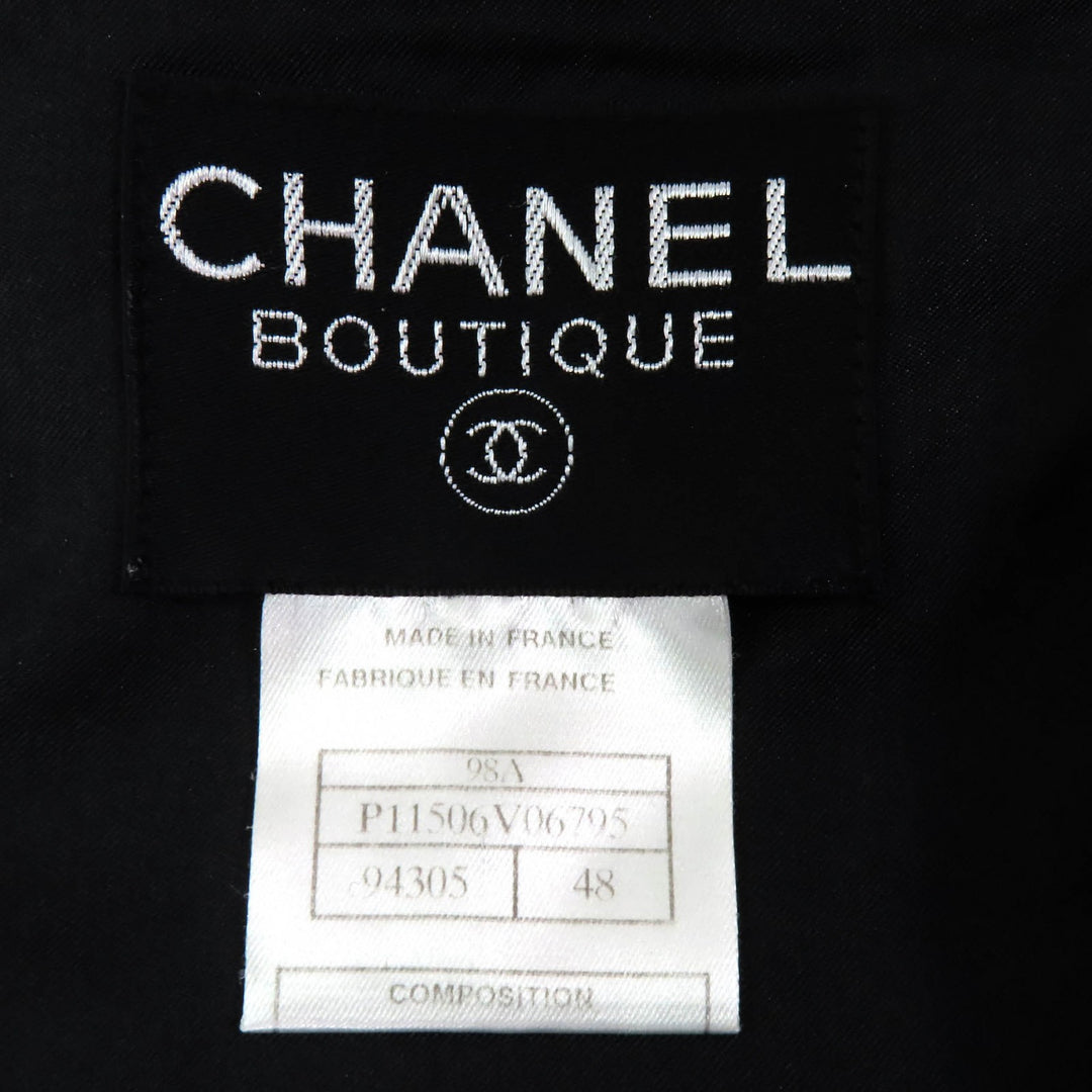 極美品△CHANEL シャネル ヴィンテージ 98A P11506 ウール ココマークボタン ウールツイードジャケット スカート セットアップ 黒 希少48