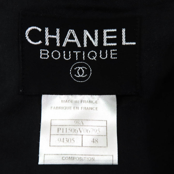 極美品△CHANEL シャネル ヴィンテージ 98A P11506 ウール ココマークボタン ウールツイードジャケット スカート セットアップ 黒 希少48