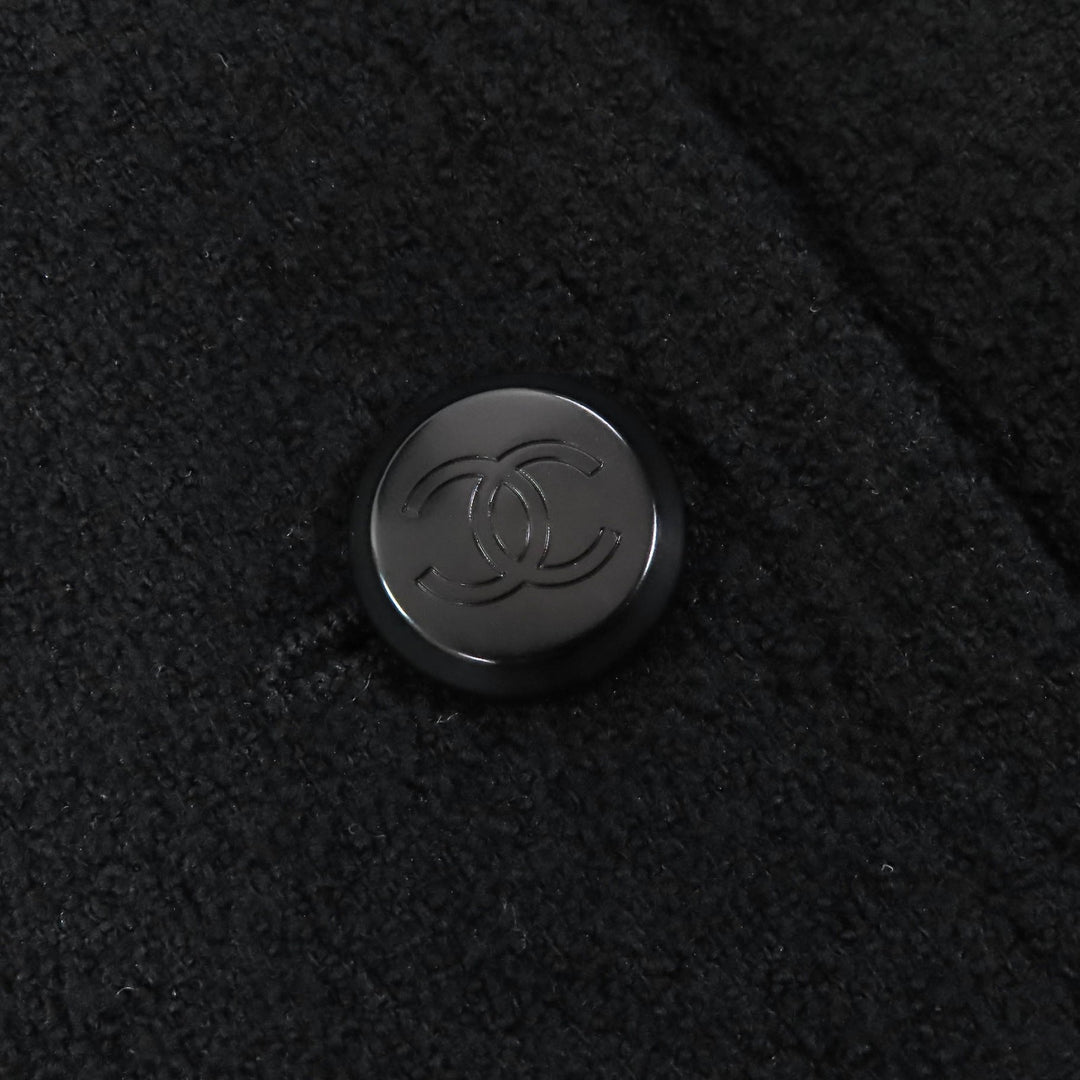 極美品△CHANEL シャネル ヴィンテージ 98A P11506 ウール ココマークボタン ウールツイードジャケット スカート セットアップ 黒 希少48