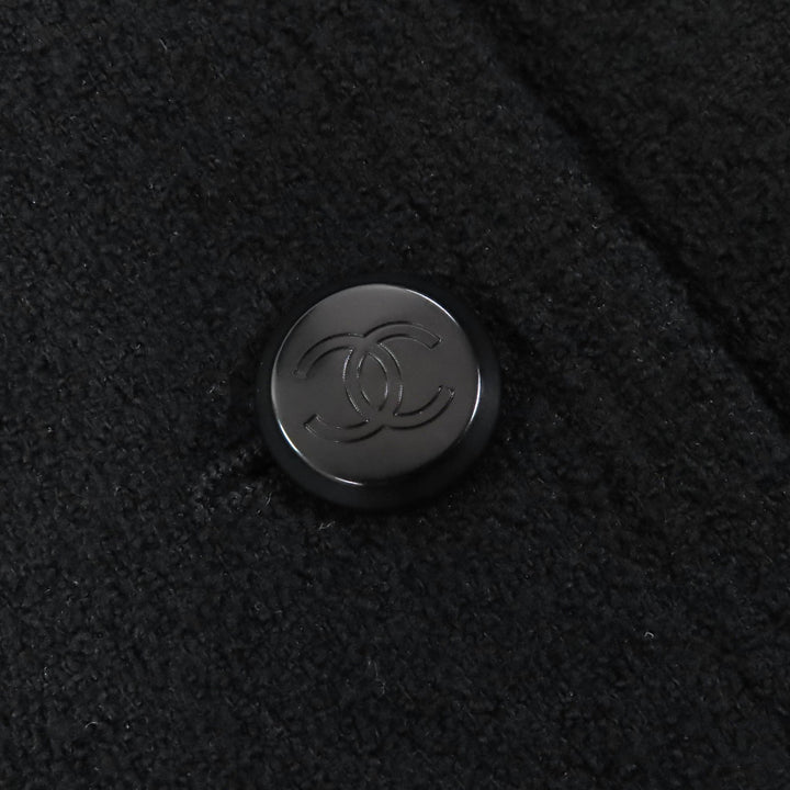 極美品△CHANEL シャネル ヴィンテージ 98A P11506 ウール ココマークボタン ウールツイードジャケット スカート セットアップ 黒 希少48