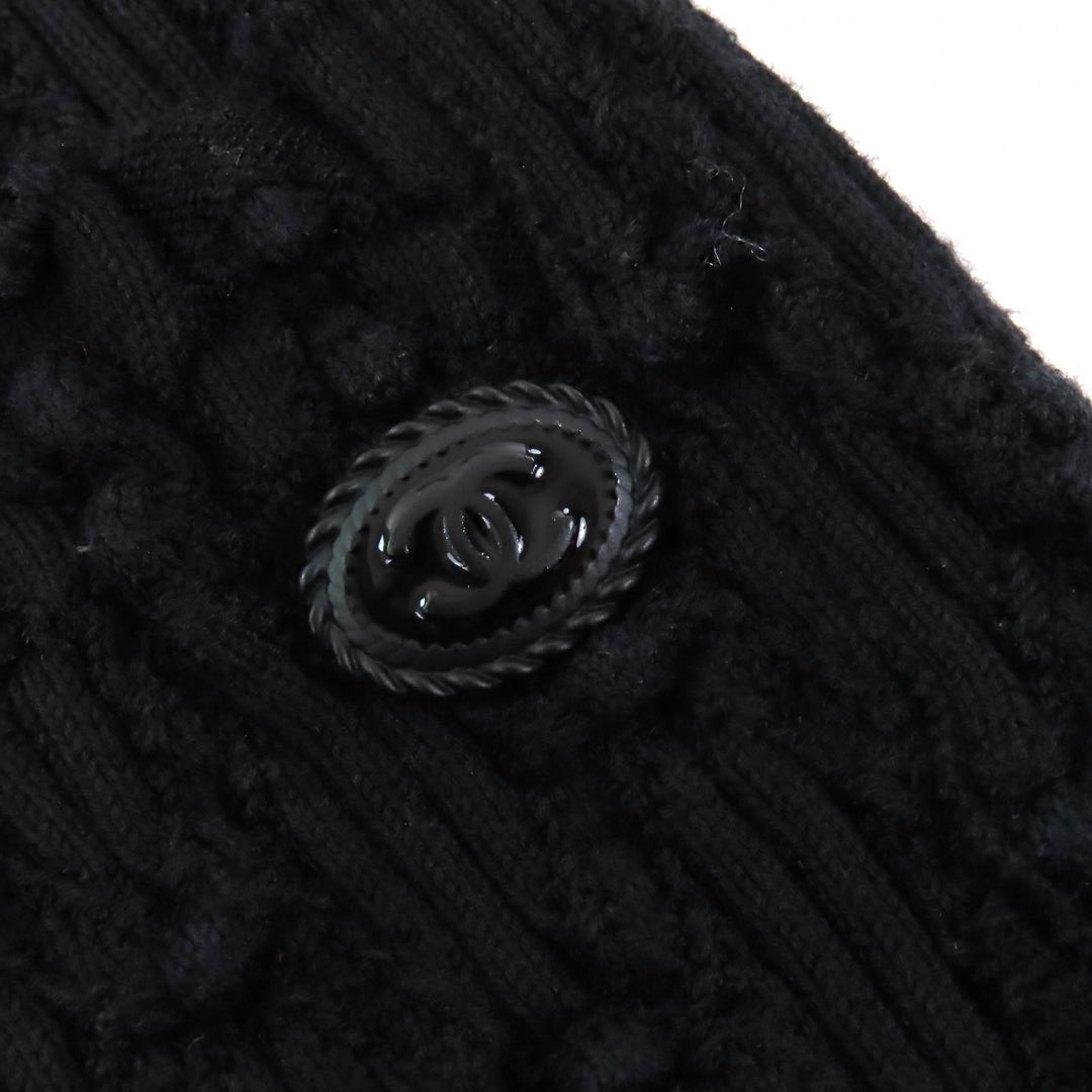 美品△CHANEL シャネル P58595 コットン ココマーク金具 総織柄 半袖 ニット ワンピース ブラック 42 フランス製 正規品 レディース