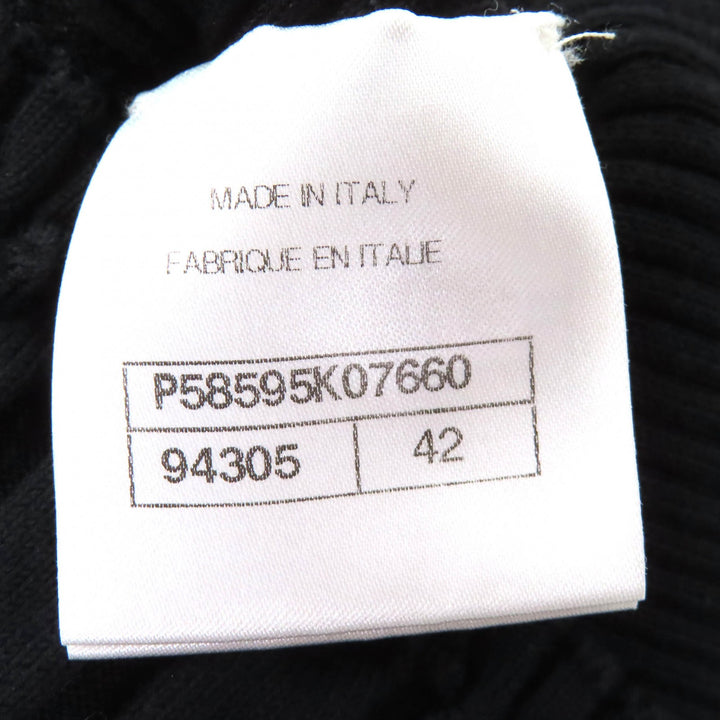 美品△CHANEL シャネル P58595 コットン ココマーク金具 総織柄 半袖 ニット ワンピース ブラック 42 フランス製 正規品 レディース